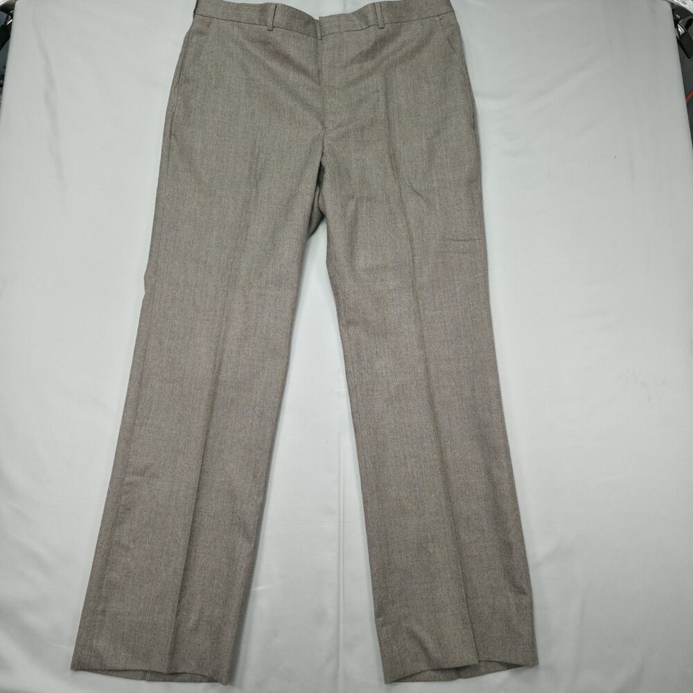 Vintage Jules Long Mens 36x32 100% Wool Dress Pants Taupe Straight Leg Cuffed
